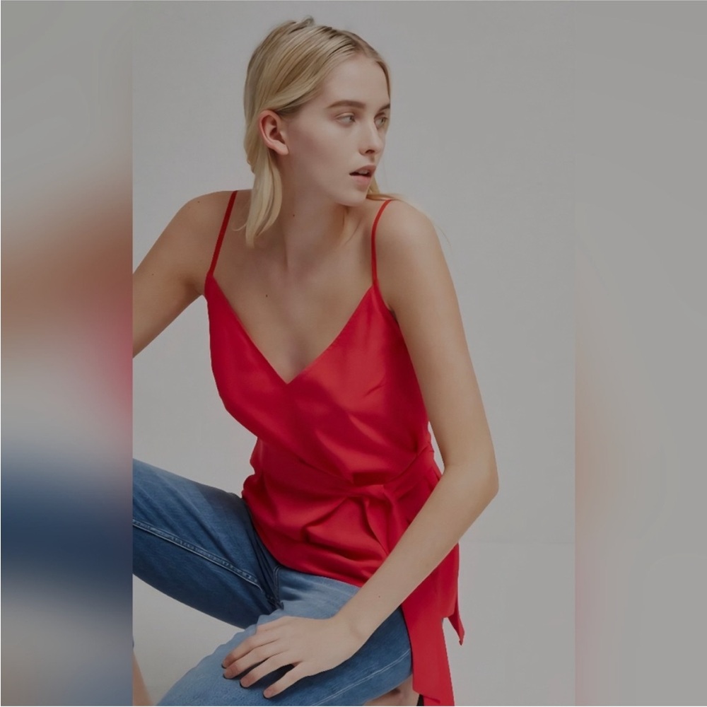 French Connection Red V-Neck Tie-Waist Camisole size large